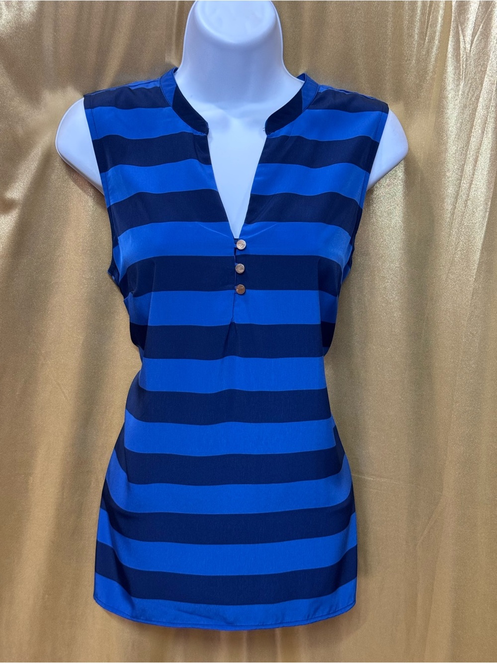 Tommy Hilfiger Blue Striped Sleeveless V-Neck Blouse – Size M